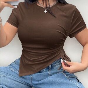 Brown Ruched Side Women Top